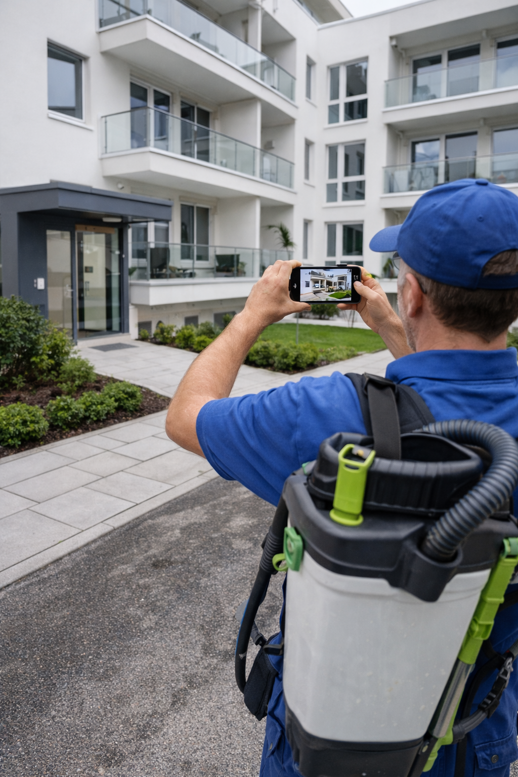 Mitarbeiter dokumentiert Leistungen direkt vor Ort mit dem Smartphone